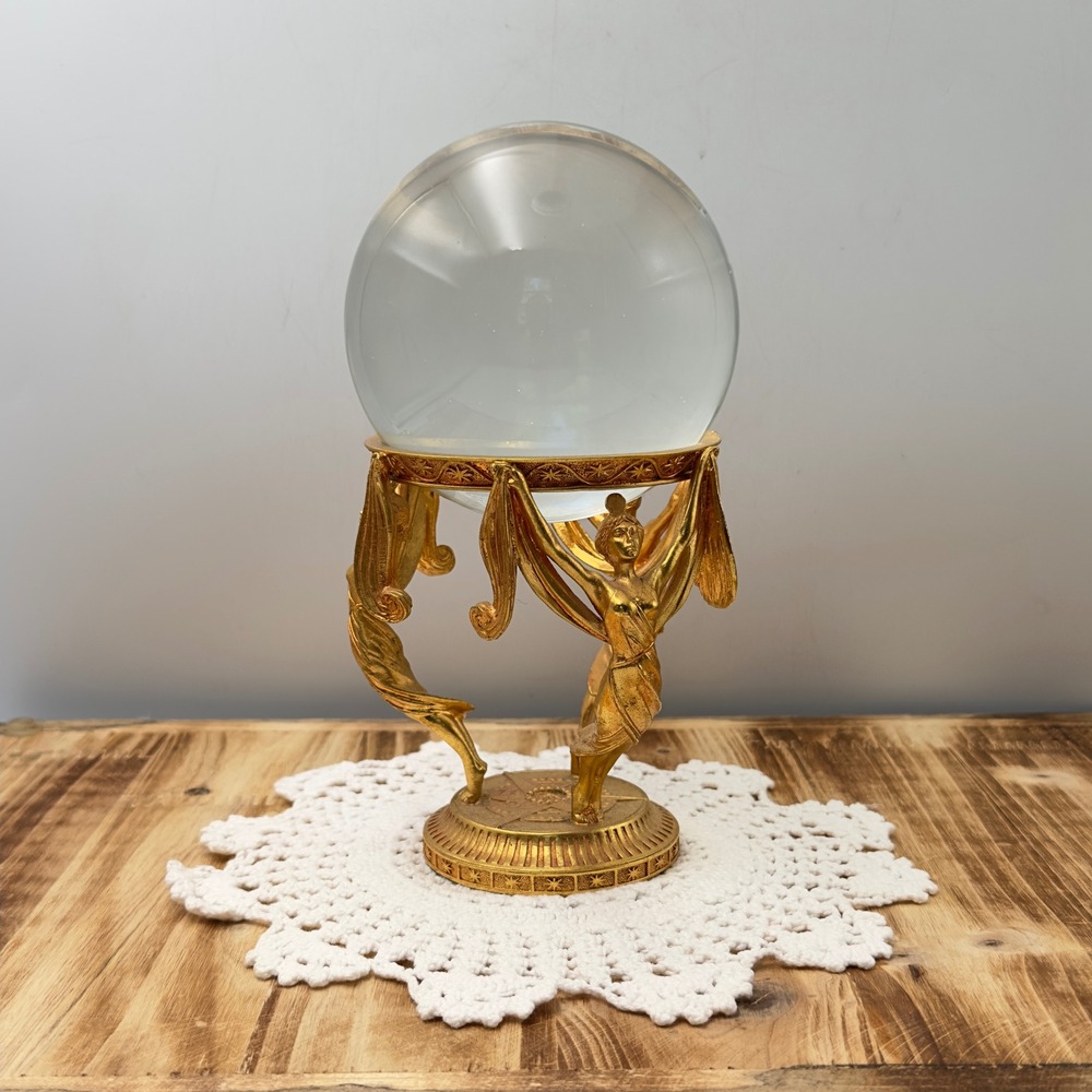 Crystal Visions Ball Gold Goddess Stand 1989 Franklin Mint Vintage Fortune Witch